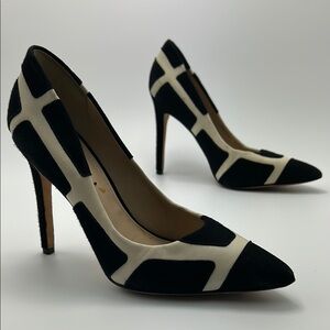 Via Spiga Black & White Colorblock Pumps 8M Stiletto Heel Pointy Toe Slip On